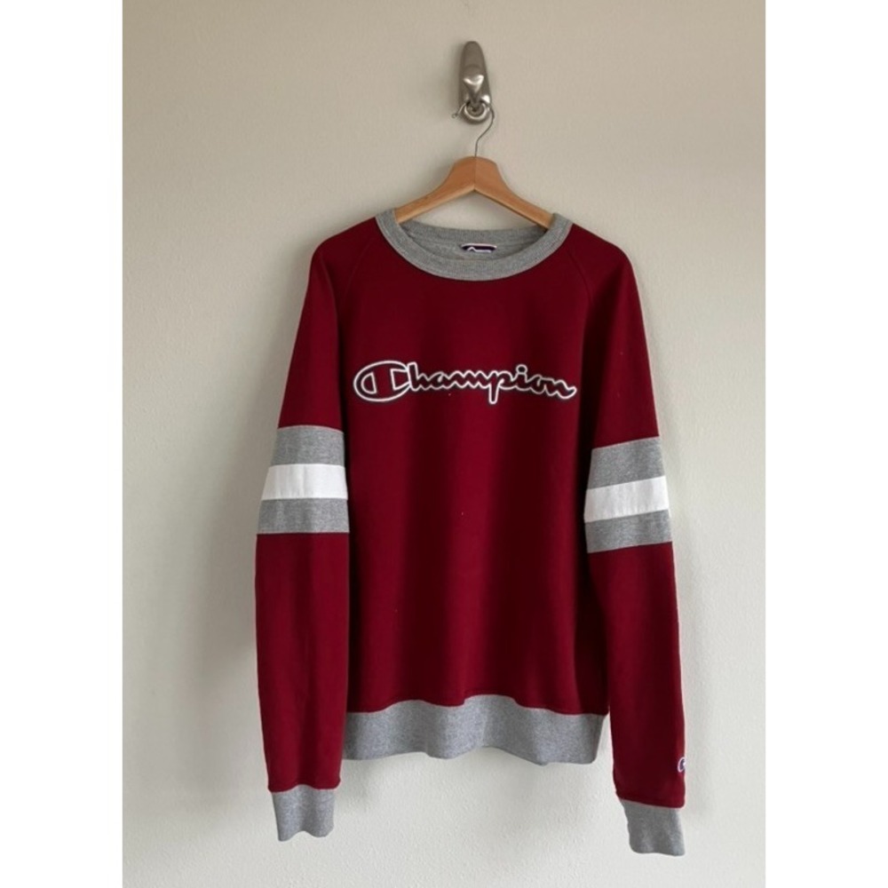 Champion Red And Grey Pullover Crewneck Size Large